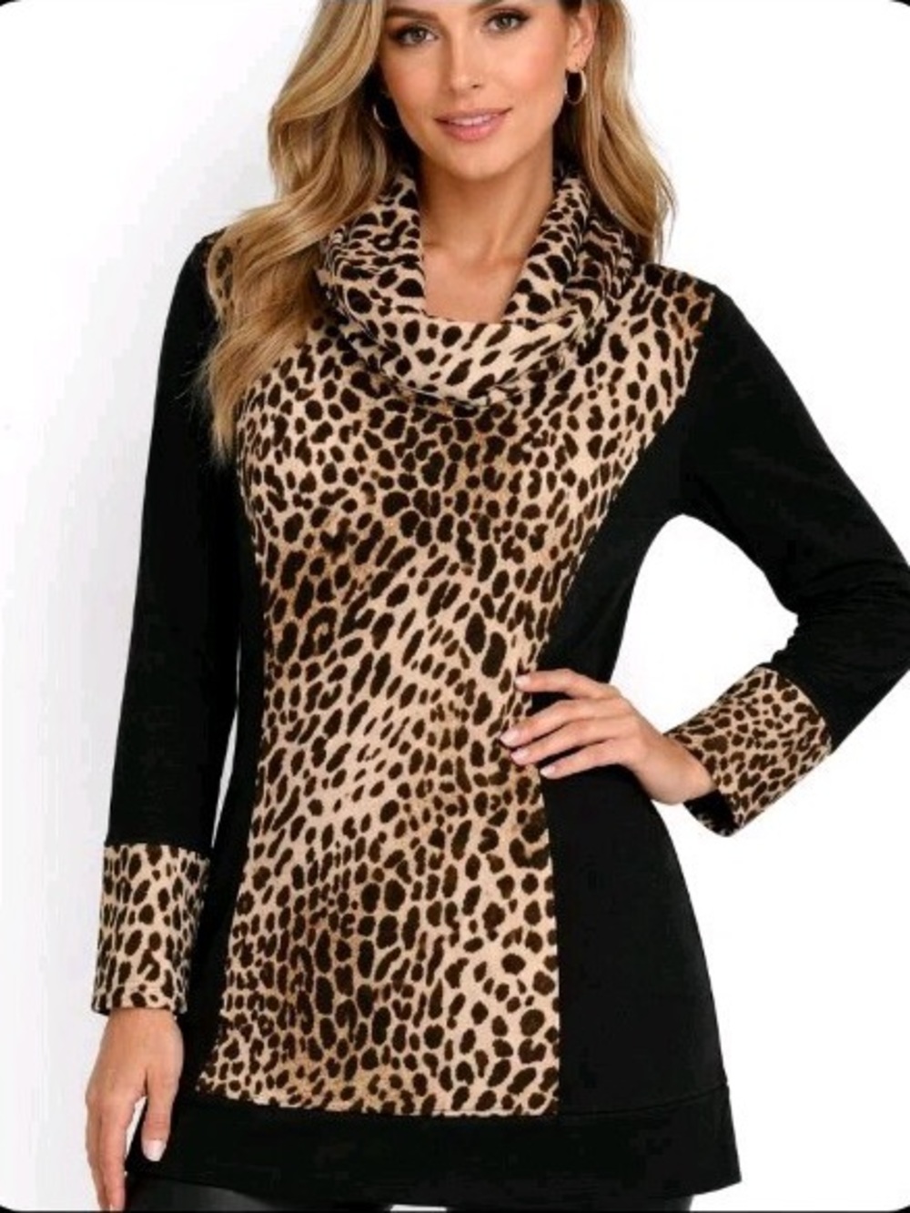 Joseph Ribkoff 14 vintage animal leopard print dress black brown fall turtleneck